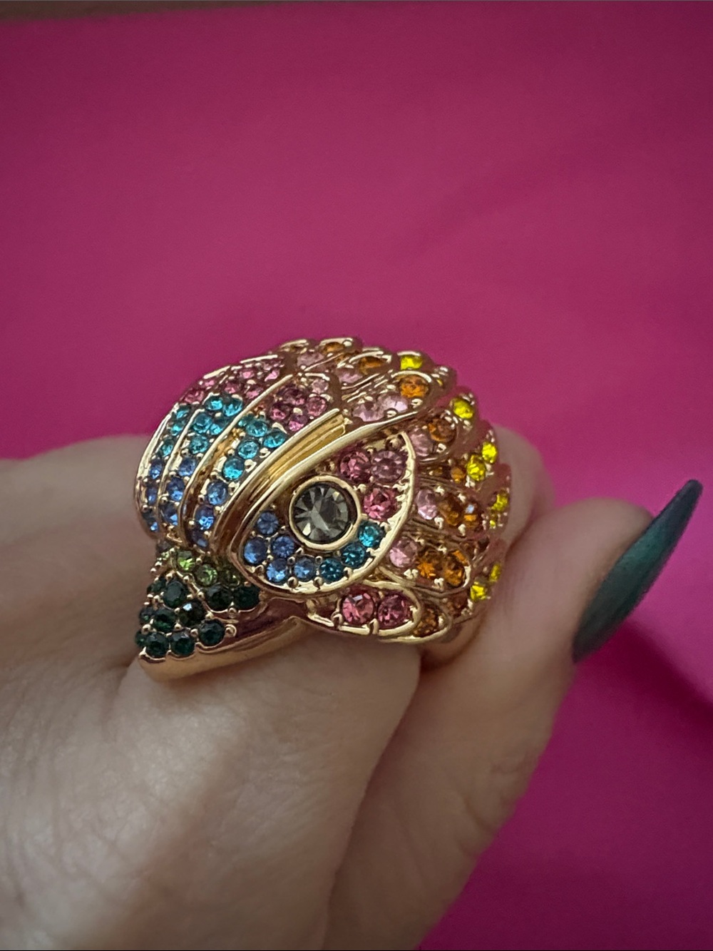 Kurt Geiger Gold Multicolor Crystal Wing Ring - Picture 3 of 4